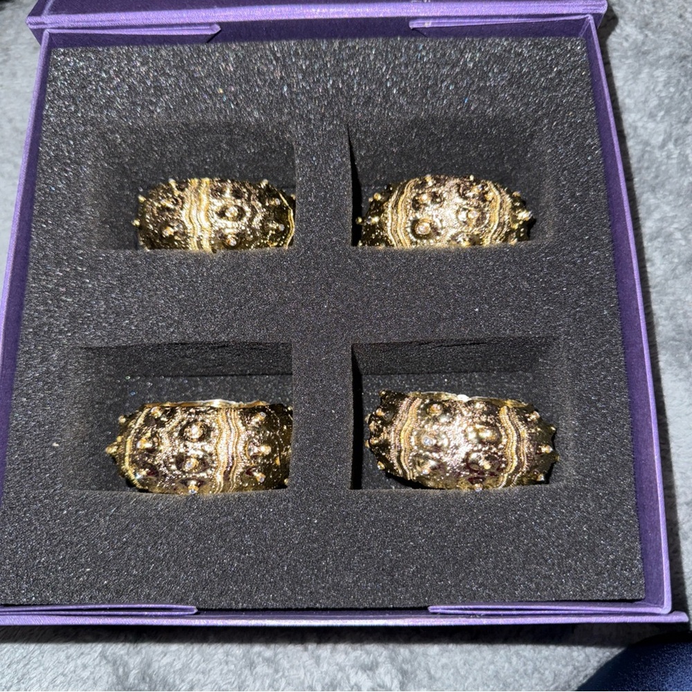 Nomi K 24k Gold Shell Napkin Rings with Swarovski Crystals